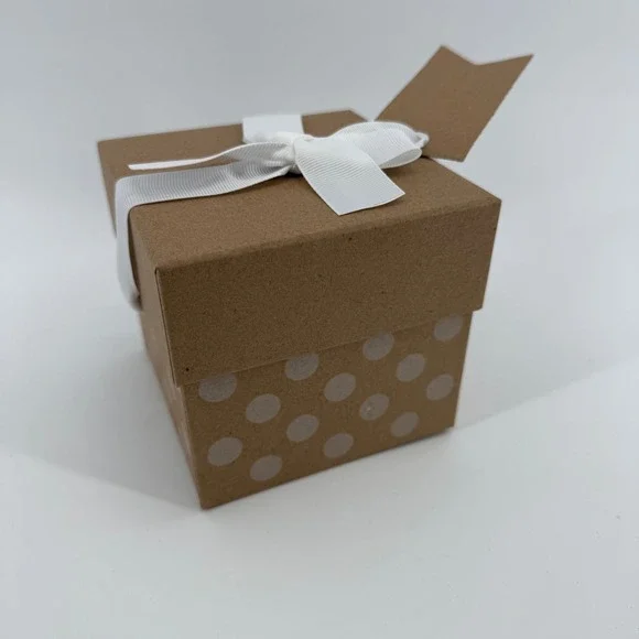 Spritz Kraft Paper Gift Box Lot Of 24 White Polka Dot Ribbon‎ Tag 4.25