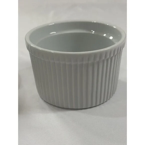 Lot of 2 Sur La Table Porcelain Round Soufflé Dishes Ramekin Ribbed White 8 Oz