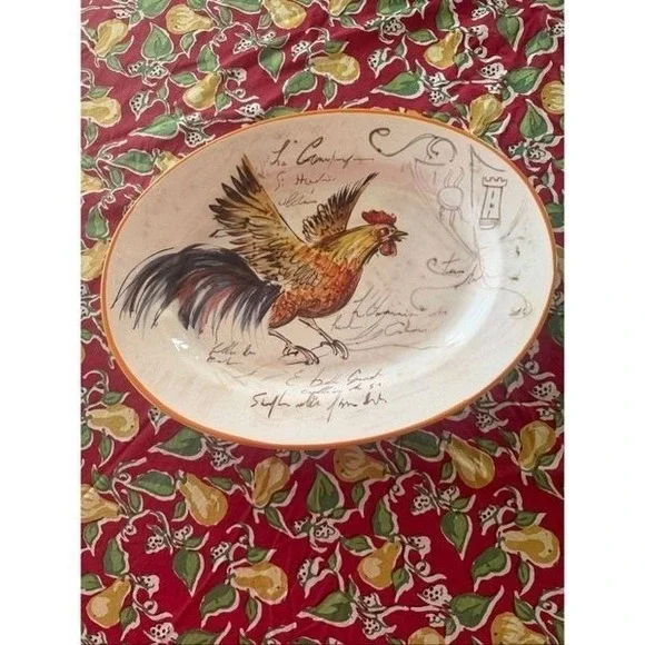 Sur La Table Mediterranean rooster themed 17 inch platter