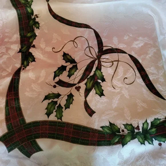 Lenox Rectangular Table Cover and Kitchen Towel Ribbon Holly Set of 2