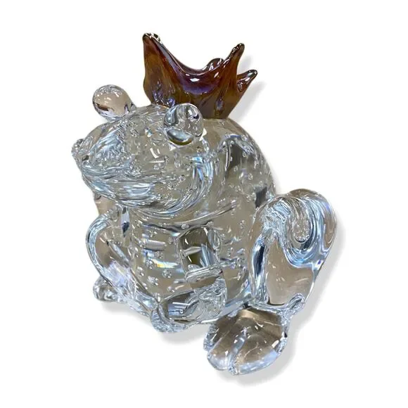 $440 Global Views Clear Handmade Glass Frog Prince Decorative Accent Figurine