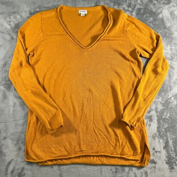 J. Crew Women's Mustard Yellow V Neck Long Sleeve Sweater‎ Size S