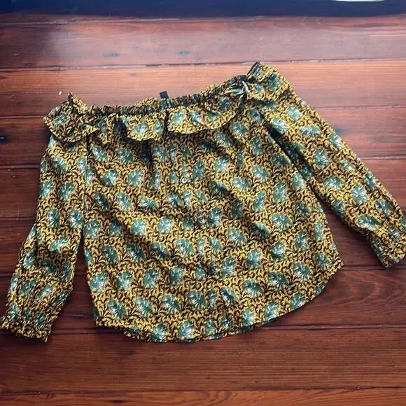J. Crew elephant print off the shoulder button up long sleeve shirt sz 4