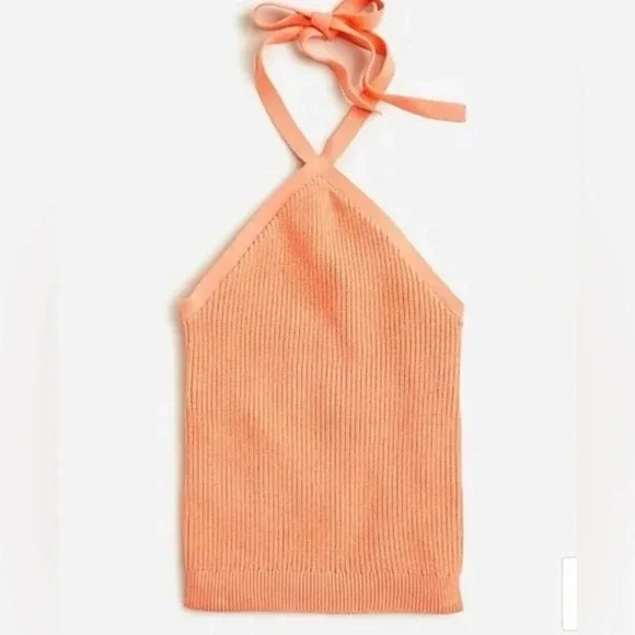 New J. Crew Cotton Cashmere Sweater Halter‎ Top Melon Orange NWT