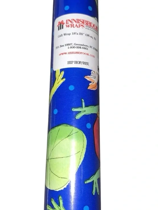 Innisbrook Wraps Hip Hop Frog Reversible Gift Wrap 36 Sq Ft Blue/Grn Retired NWT