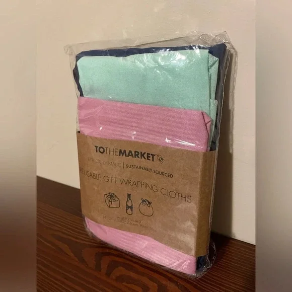 NWT To the Market Gift Wrapping Clothes Pink Navy Turquoise Sustainable Eco