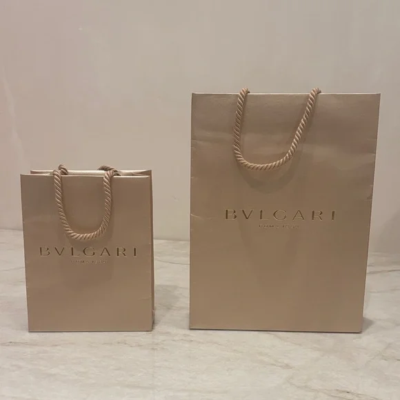 BVLGARI Designer Gold Paper Shopping Bag Set – Small & Large Authentic.