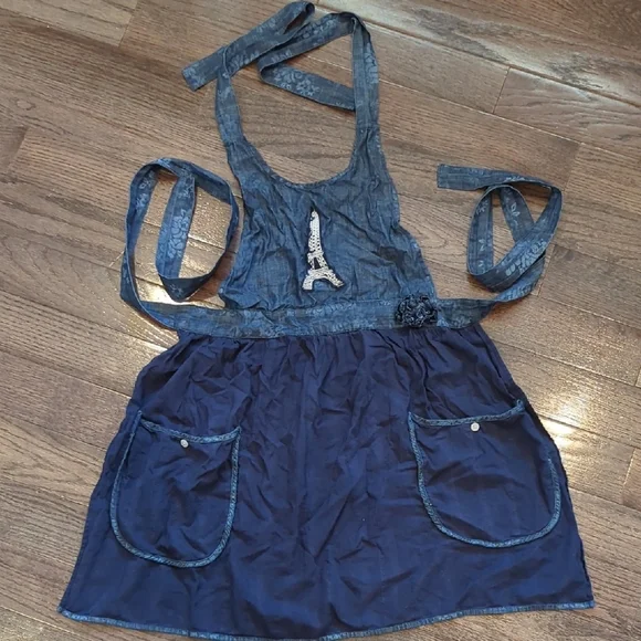 Sur La Table Blue Denim-Style Apron with Eiffel Tower Detail