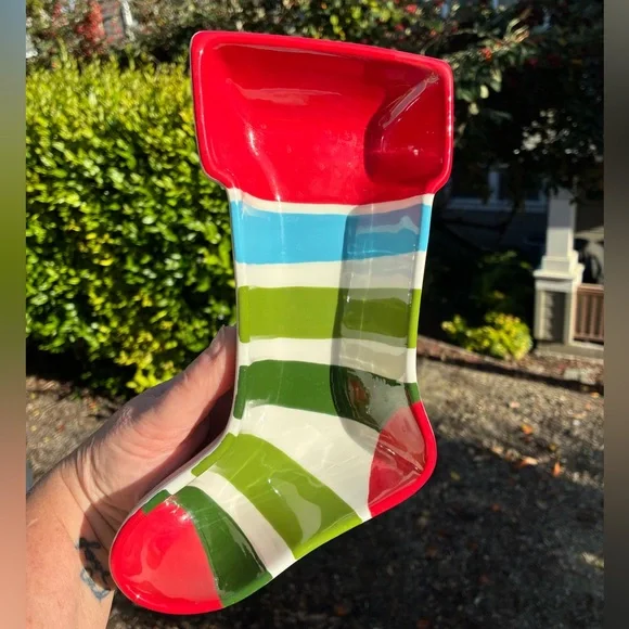 Sur La Table Colorful Striped Christmas Stocking Dish