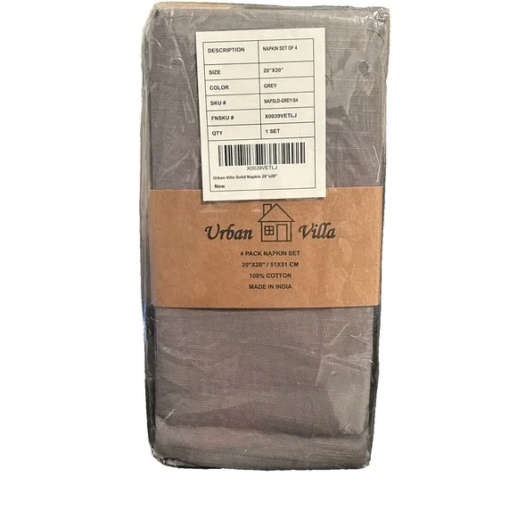 NWT Urban Villa Set Of 4‎ Gray Cloth napkins NEW