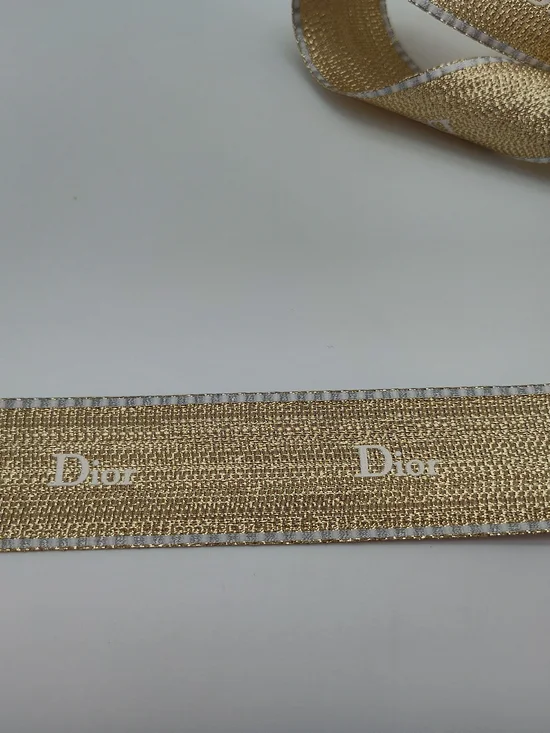 CHRISTIAN DIOR Gold Metallic Logo Ribbon 5 Yards 1.5
