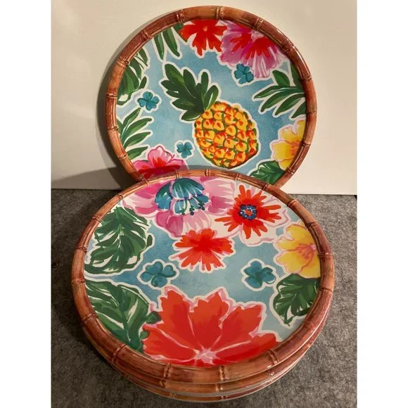 Set of 7 Sur La Table Bamboo Edged Melamine 9 inch Plate #1309