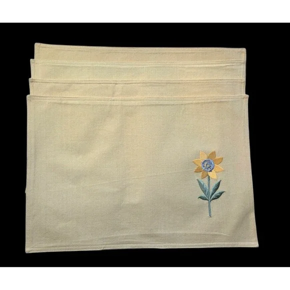 Bardwil Linens CHELSEA GARDEN Placemats Spring Flower Embroidery Yellow Set of 4