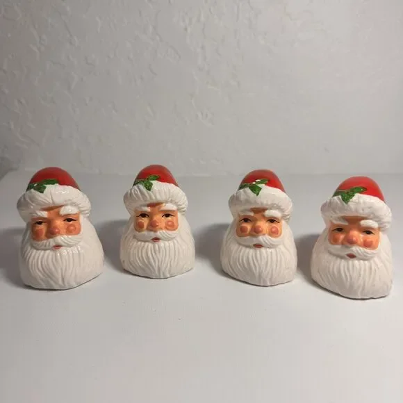 Set Of 4 Vintage Ceramic 1980’s Santa Claus Christmas Napkin Rings
