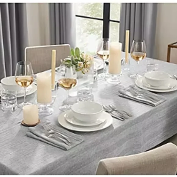 Fieldcrest Luxury Cotton Linen Harringbone Tablecloth 60 x 102 Dark Gray