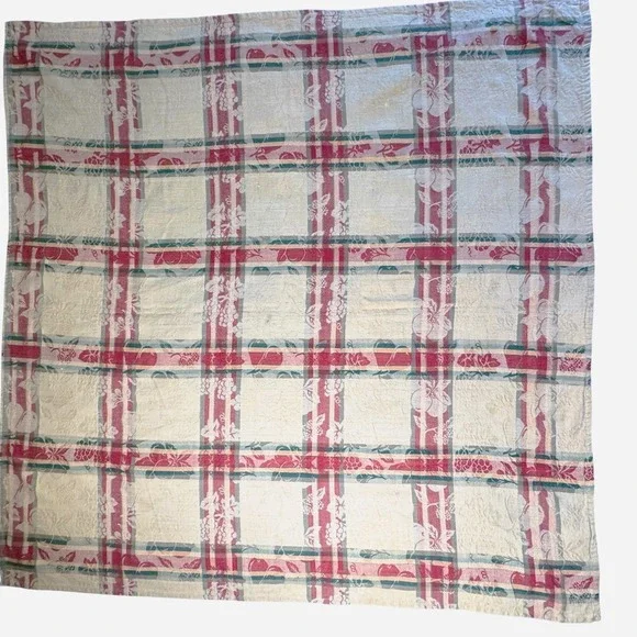 George E Bardwil and Sons Square Tablecloth Red Green Plaid Cotton Jacquard‎ VTG