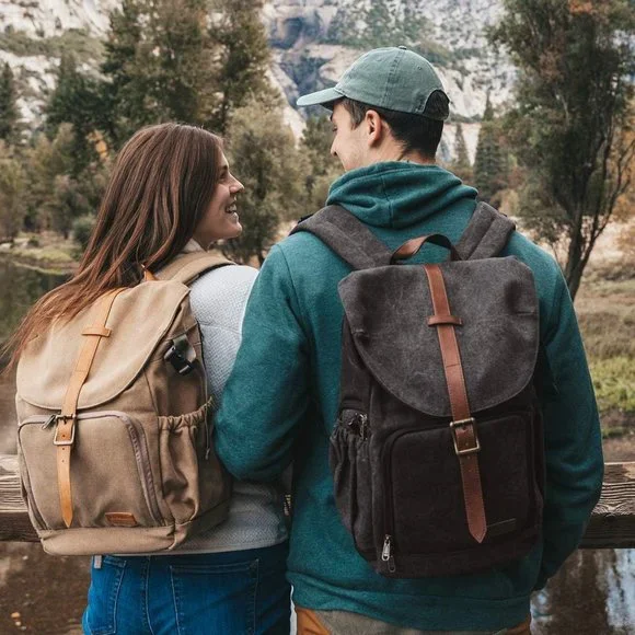 Stylish Tan and Brown Camera Backpack