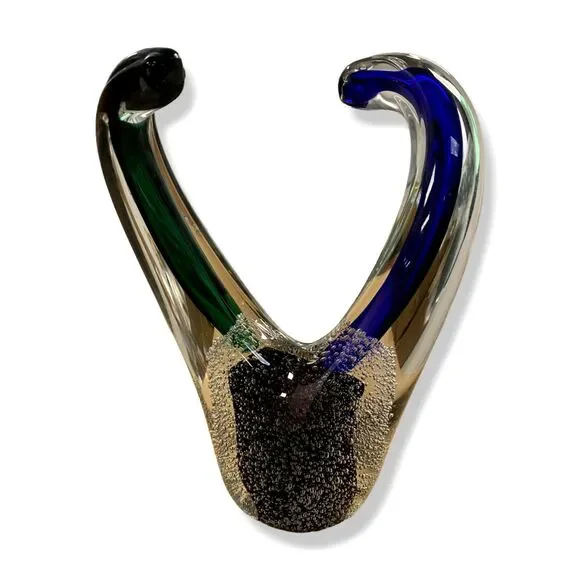 $375 John-Richard Collection Clear Blue Green Swirls Of Color III Sculpture