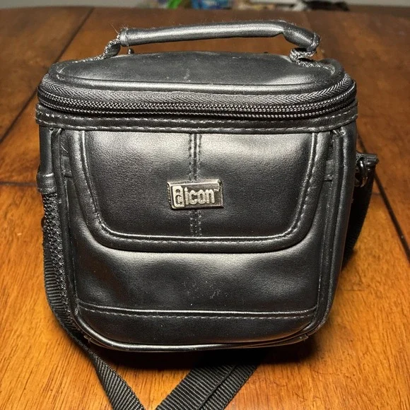Icon Small Black Camera Storage Bag 6x5x3 Adjustable Strap