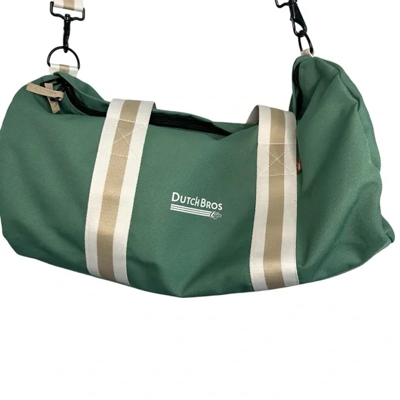 Dutch Bros Green + Cream + Tan Canvas Duffel Bag Brand NEW DB 1992