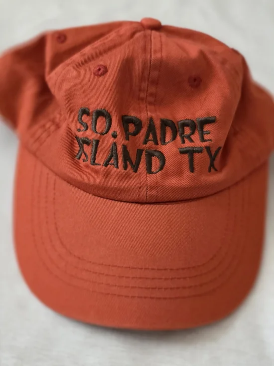 Jhat SO. PADRE ISLAND TX Orange Kids Baseball Cap with Black Embroidery Hat