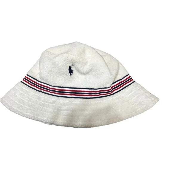Polo‎ Ralph Lauren White Terry Cloth Bucket Hat Unisex Made in Sri Lanka