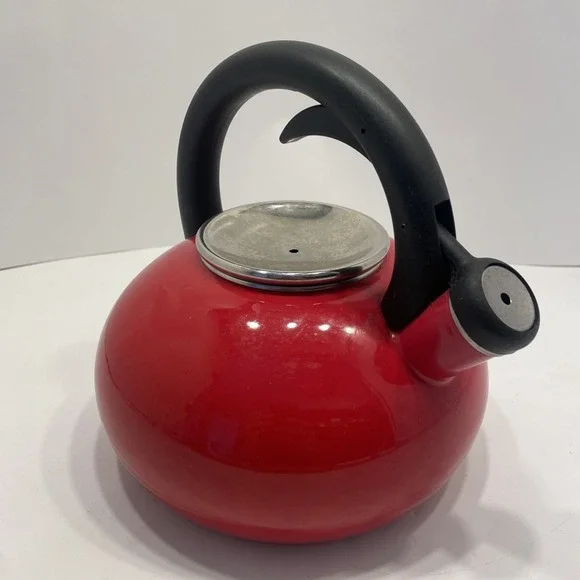 SUR LA TABLE Retro Red Tea Kettle 2 Quarts 1.9 Liters missing lid knob