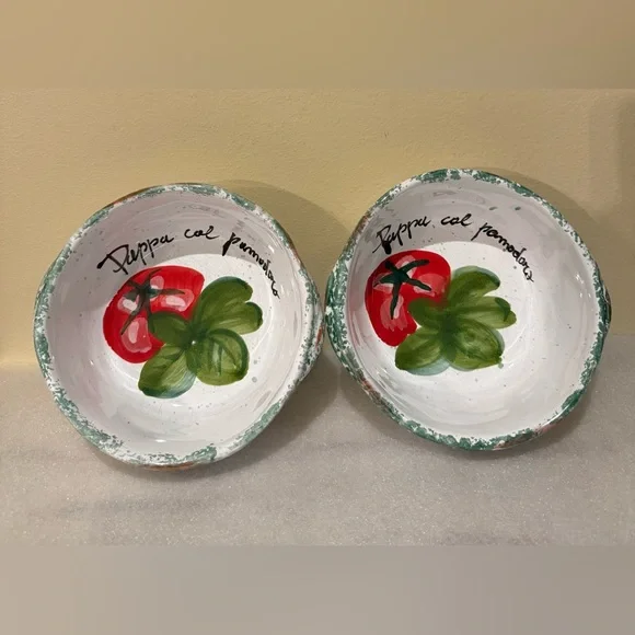 Hand-Painted Vintage Sur La Table Italy Tuscan Soup Pasta Bowls Set of 2