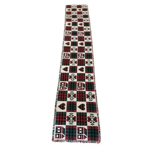 Country Plaid Table Runner Fringed Ends 72” inches L x 13” inches