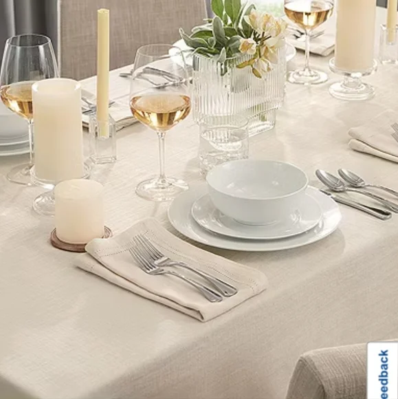 Fieldcrest Luxury Cotton Linen Harringbone Tablecloth 60 x 84 Cream