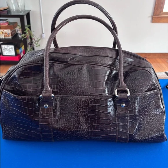 Bath Body Works Brown Carry On Faux Croccodile Duffle 20