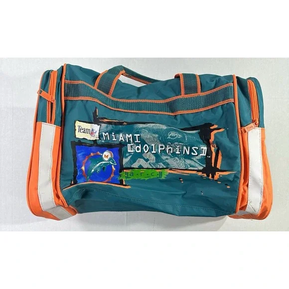 Vintage Miami Dolphins NFL Team Duffel Bag Teal Orange Gym Travel Equipment