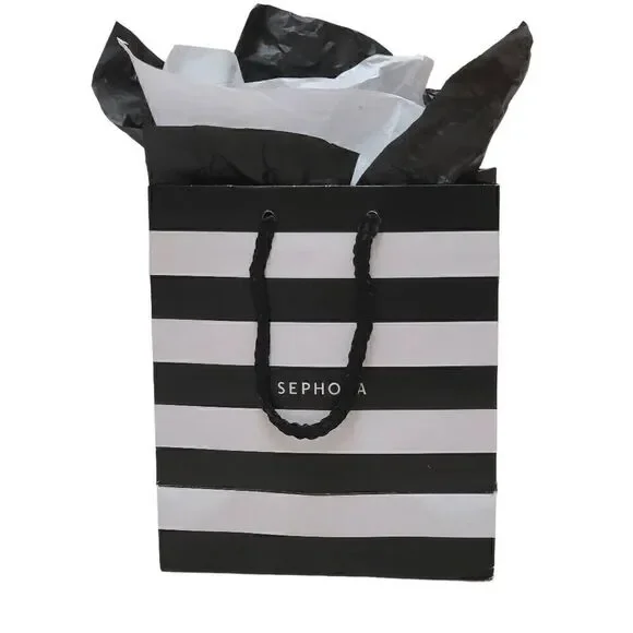 🖤🤍 SEPHORA Empty Striped Paper Shopping Gift Bag Rope Handles w/Tissues