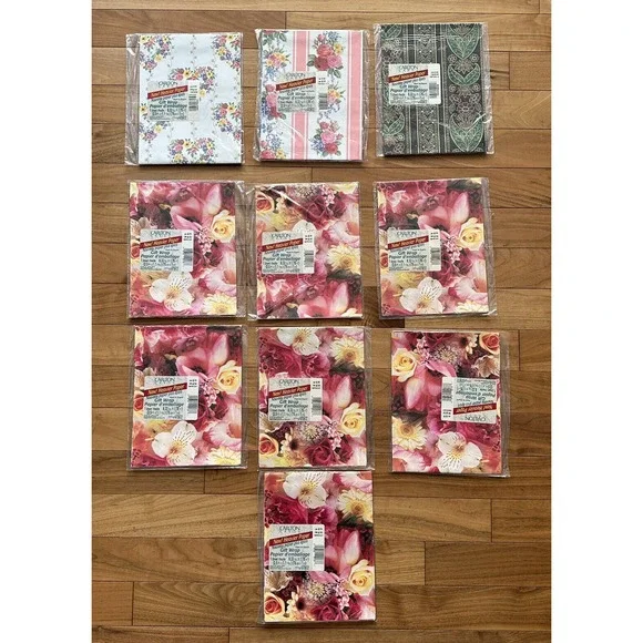 Vintage Carlton Cards Gift‎ Wrap Lot Of 10 Heavy Wrapping Paper Floral Flowers