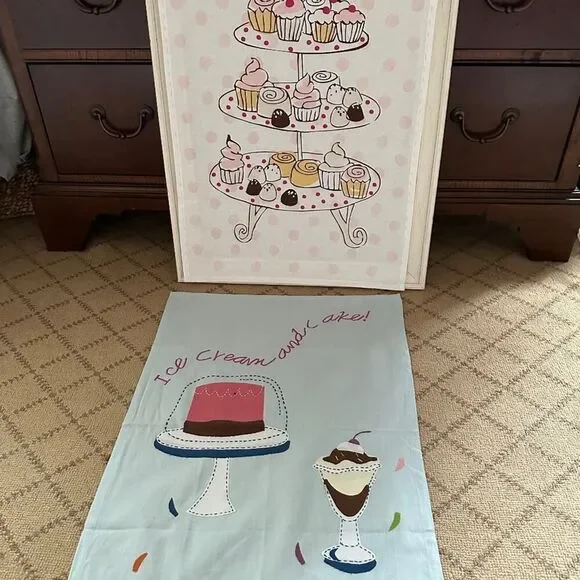 Sur La Table Embroidered Appliqué Dessert themed Tea Towel set of 2 NWOT