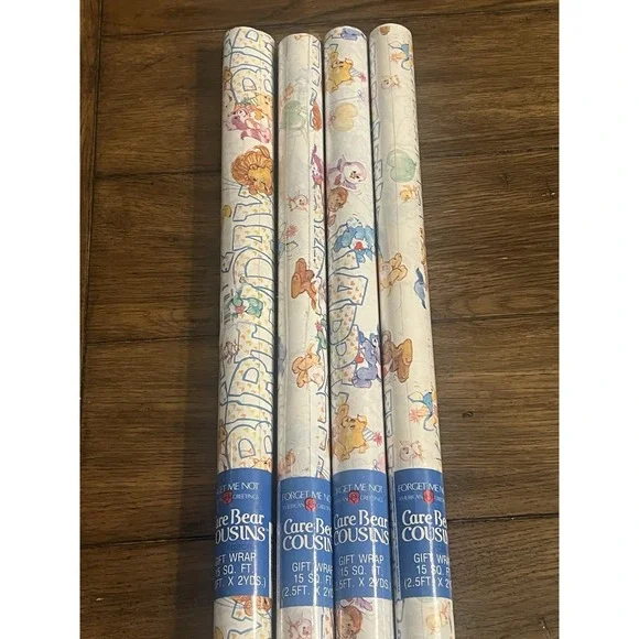 Vintage Care Bears Cousins Birthday Gift Wrap 15 SQ Feet Per‎ Roll New 4 Rolls