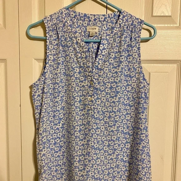 J. Crew Blue and White Cottage Floral V-Neck Popover