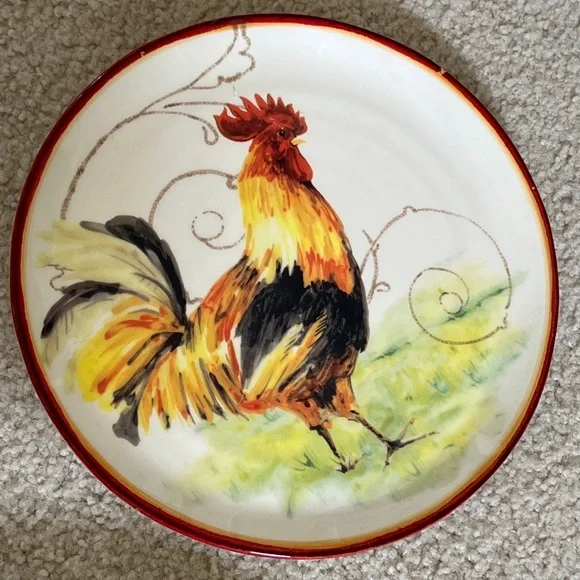 SET OF 3 Sur la Table ROOSTER Plate salad appetizer dessert Easter farmhouse