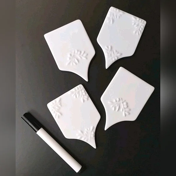 SET OF 4 Sur La Table White Ceramic Cheese Markers Tags Charcuterie Farmhouse
