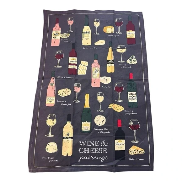 Sur La Table Gorgeous NWT Wine and Cheese Pairings Dish/Bar Towel in 100% Cotton