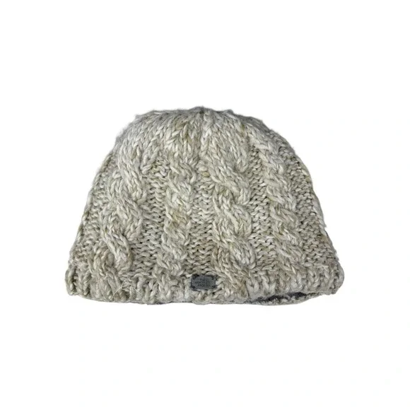 North Face cable knit‎ fleece lined beanie Winter Hat Tan Ski Snowboarding Snow