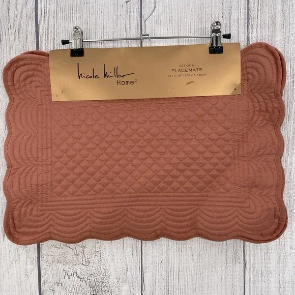 Nicole Miller Placemats (Set of 6) Dusty Rose Terracotta Quilted Diamond Holiday