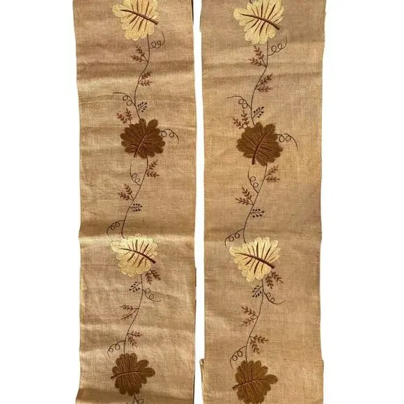 Embroidered Fall Harvest Leaves Burlap Table Runner 72