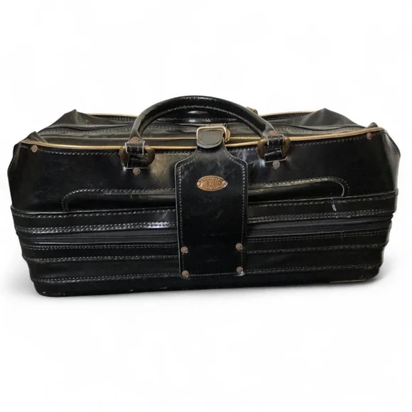 Burton MFG Co Jasper AL Leather Duffle Tote 2 Compartment Bag Hard Base Vintage