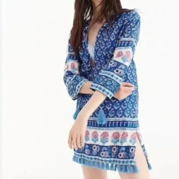J. Crew Cotton Voile Tunic Swim Cover-Up Dress in Floral Print Size Medium