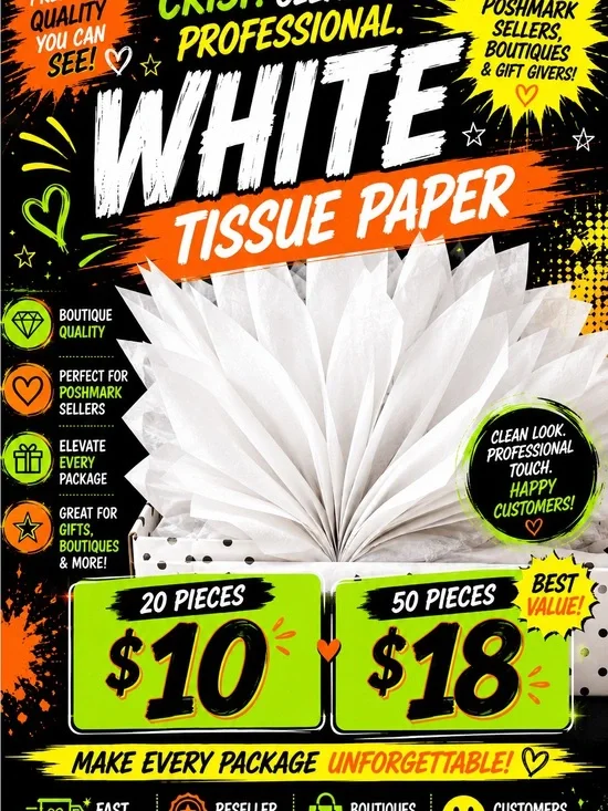 ★ White Tissue Paper Boutique Packaging Reseller Shipping Supplies
