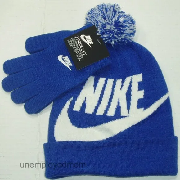 Boys Nike Swoosh Beanie Glove Set 8-20 Youth Kid Sportwear Hat Cap Athletic Girl