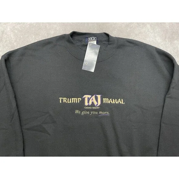 NWT Vtg 90s Trump Taj Mahal Atlantic City Casino Sweatshirt XL Black Gold USA