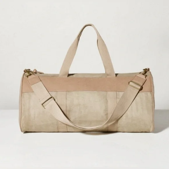 HEARTH & HAND with Magnolia Waxed Canvas Tan Duffel Travel Bag NWT