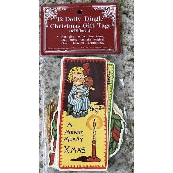 NWT 1985 Dolly Dingle‎ Merry Christmas Gift Tags 12 (6 Diff) Merrimack Pub. Co.